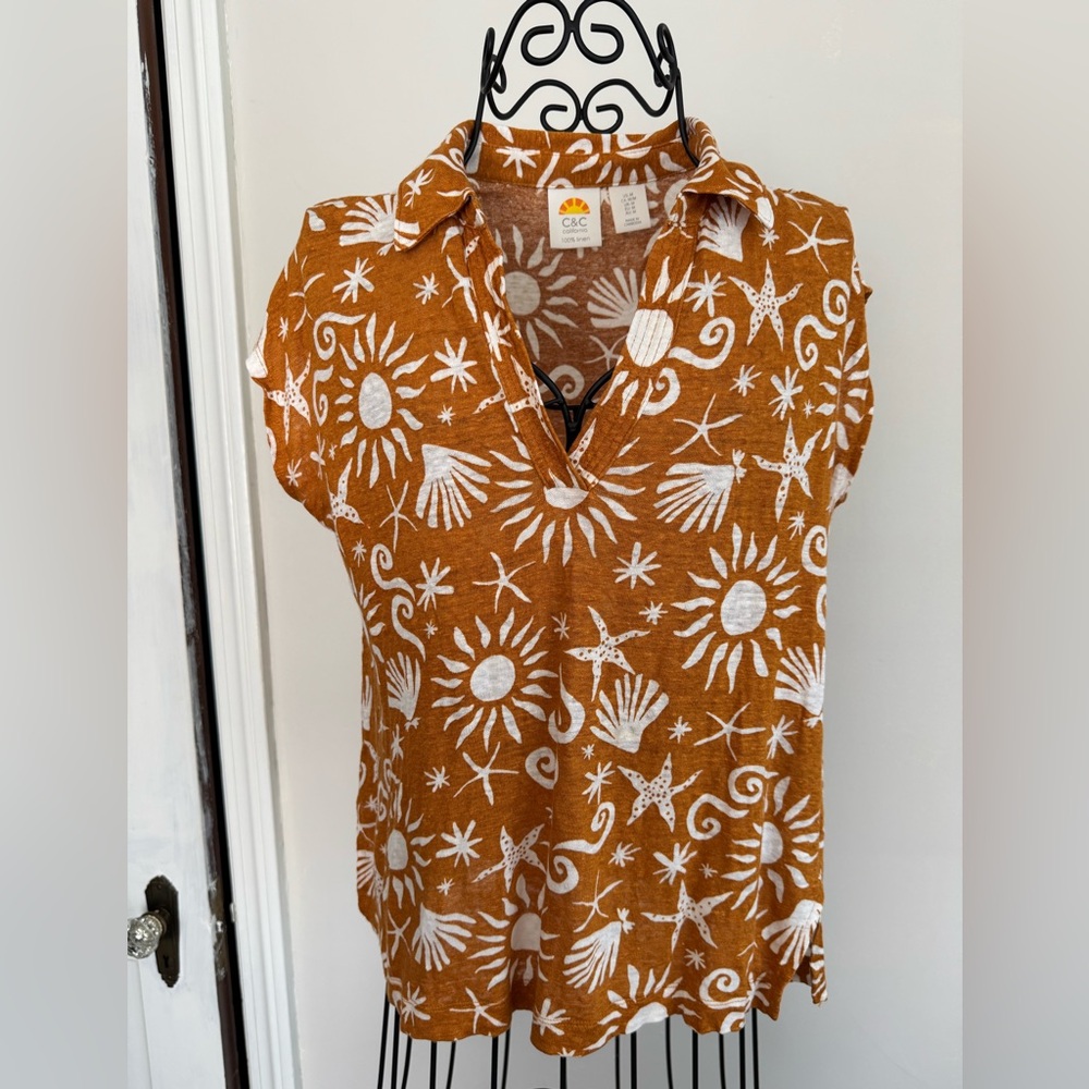 C&C California Brown Button Down Shirt Polo Collar